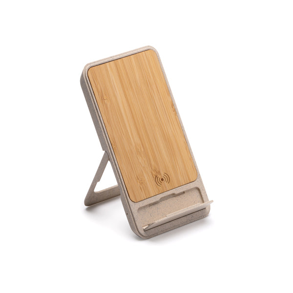 Stamina VINI Bamboo and wheat fibre wireless charger in beige - promotional merchandise printed with your company logo