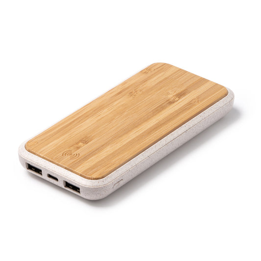 Stamina BLASTER Bamboo and wheat fibre power bank 10000 mAh in beige - promotional merchandise printed with your company logo