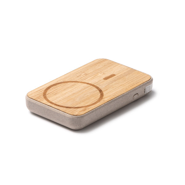 Stamina BRENER Bamboo and wheat fibre power bank 5000 mAh in beige - promotional merchandise printed with your company logo