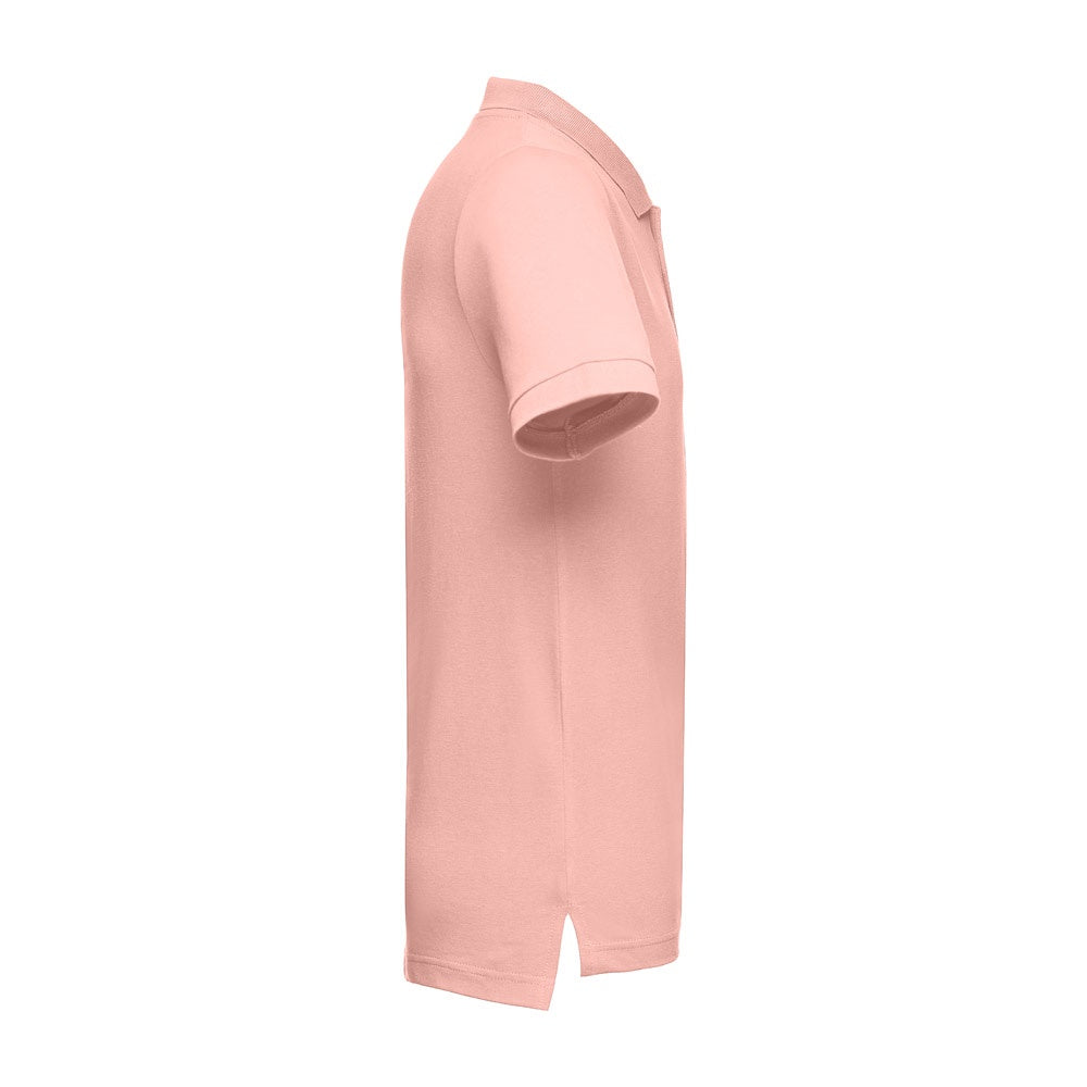 THC ADAM II promotional polo shirt in salmon (detail view) with custom logo branding