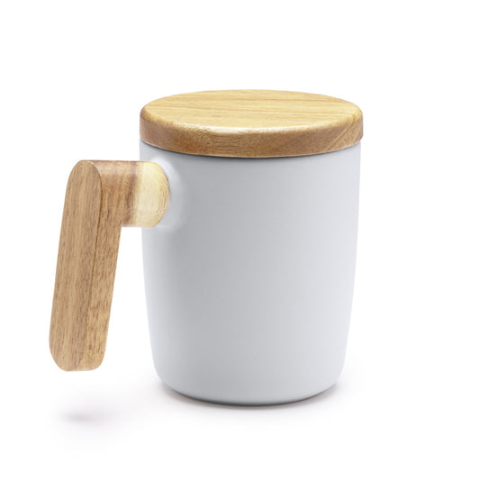 Stamina LOVET Ceramic and bamboo mug 350 ml in white - promotional merchandise printed with your company logo