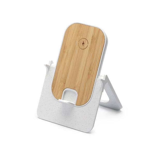 Stamina ALOK Bamboo and wheat fibre wireless charger in white - promotional merchandise printed with your company logo