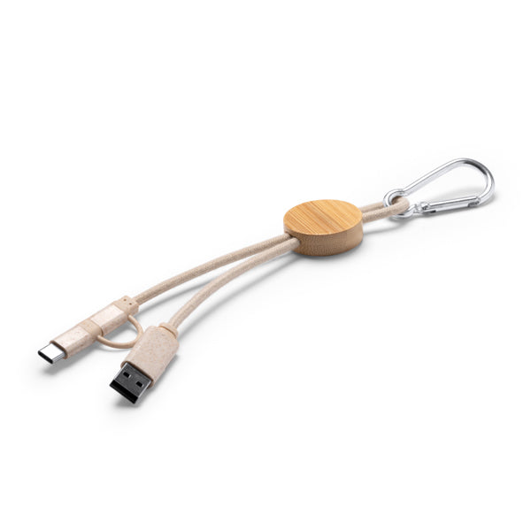 Stamina POMBAS Bamboo charging cable in beige - promotional merchandise printed with your company logo