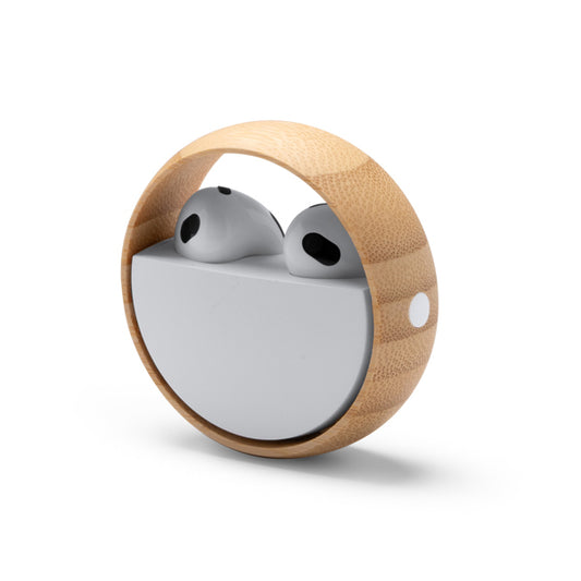 Stamina AURON Recycled ABS and bamboo earbuds in white - promotional merchandise printed with your company logo