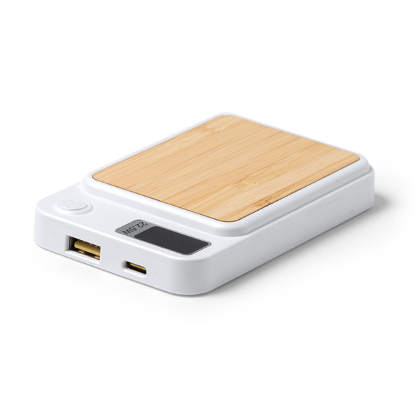 Stamina GUNDER Bamboo and recycled ABS power bank 000 mAh in white - promotional merchandise printed with your company logo
