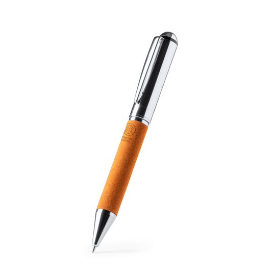 Stamina ROMIL Metal and recycled leather ball pen in beige - promotional merchandise printed with your company logo