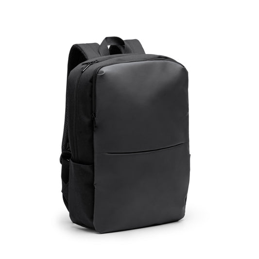 Stamina GRINDEL PU leather and RPET backpack in black - promotional merchandise printed with your company logo