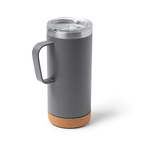 Stamina BEYRON Stainless steel and cork thermal cup 600 ml in white - promotional merchandise printed with your company logo