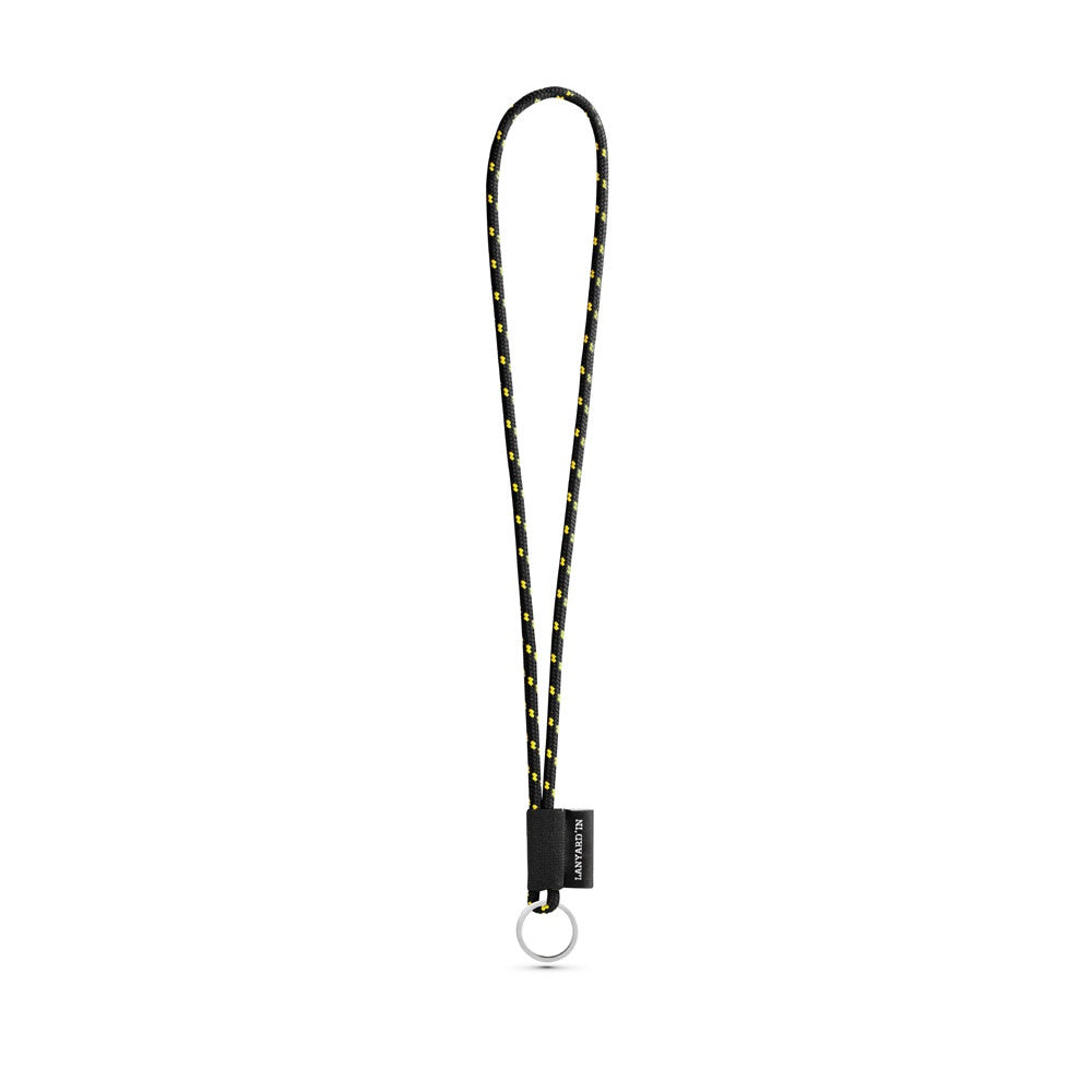SET Lanyard NAUTIC Long (Ø 5 mm) with ring Ø 32 mm promotional lanyard in black/yellow with custom logo branding