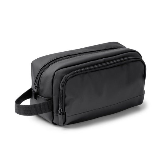Stamina LOMIX PU leather toiletry bag in black - promotional merchandise printed with your company logo
