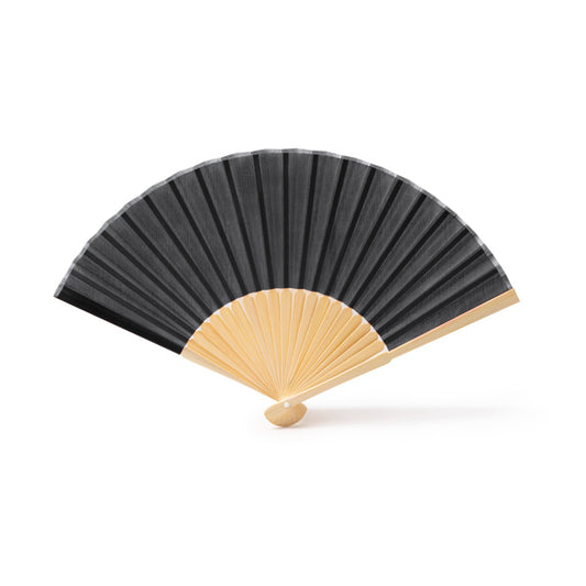 Stamina LIDIA Fan with bamboo rods and polyester fabric in black - promotional merchandise printed with your company logo