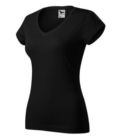 MALFINI FIT V-NECK Women's T-shirt in black - promotional clothing printed with your company logo