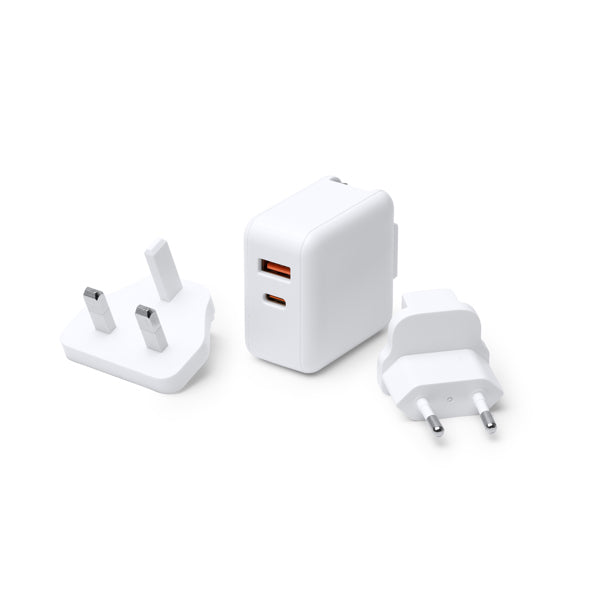 Stamina BAPEK Universal travel adapter in white - promotional merchandise printed with your company logo