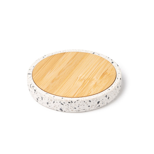 Stamina SILES Recycled terrazzo stone and wireless charger in beige - promotional merchandise printed with your company logo