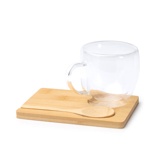 Stamina BLUMON Borosilicate glass bamboo thermal cup 250 ml in transparent - promotional merchandise printed with your