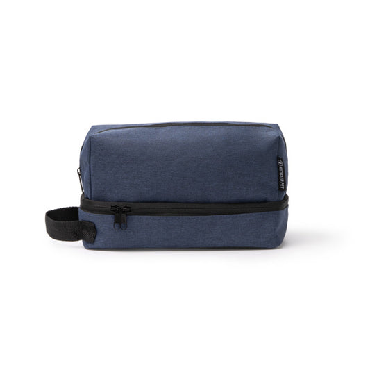 Stamina BRADEX 600D RPET and PEVA toiletry bag in heather denim - promotional merchandise printed with your company logo