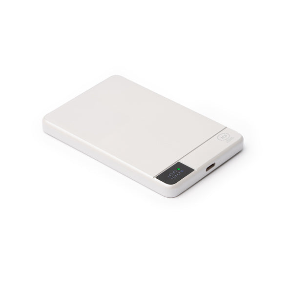 Stamina PROMAX Recycled aluminium and PC power bank 5000 mAh in pearl white - promotional merchandise printed with your