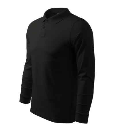 MALFINI SINGLE J. LS Men's polo shirt in black - promotional clothing printed with your company logo