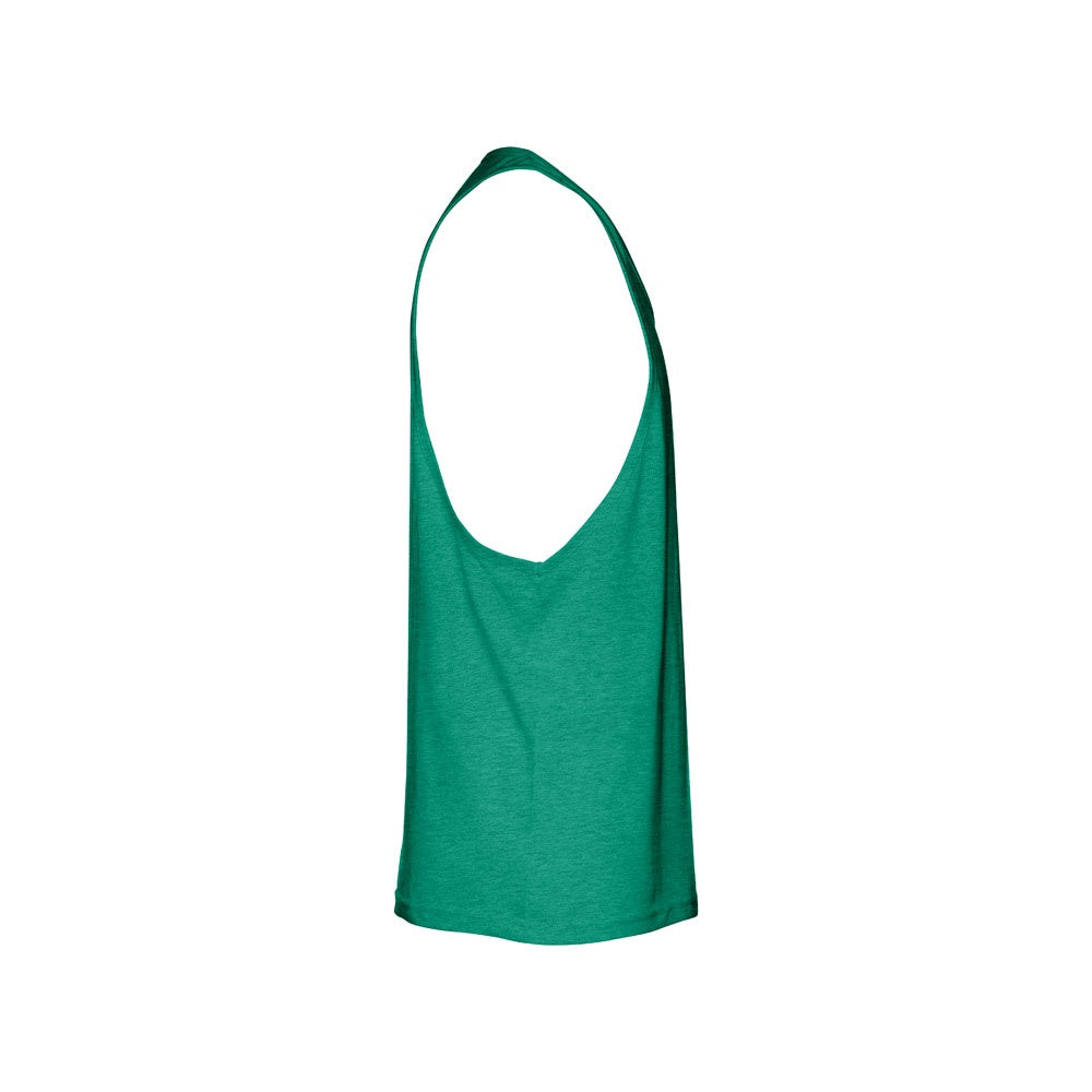 THC IBIZA promotional t-shirt in heather green (detail view) with custom logo branding