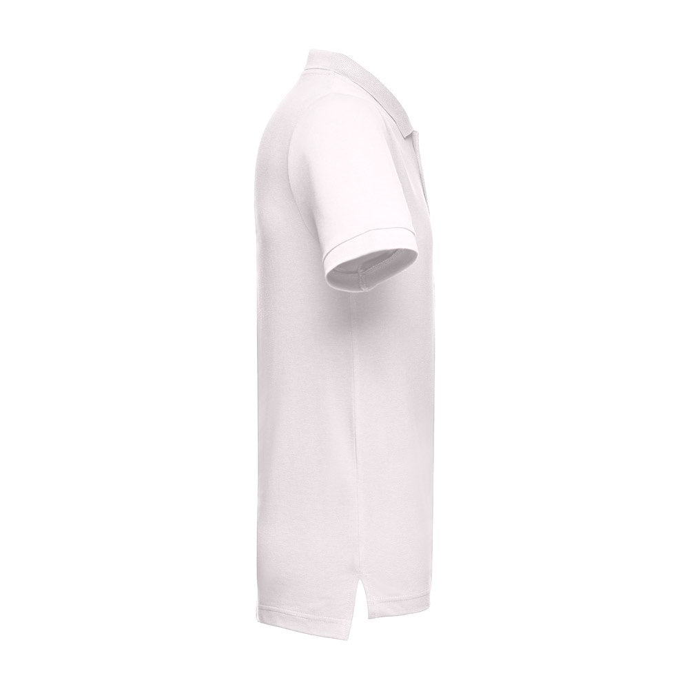 THC ADAM promotional polo shirt in pastel pink (detail view) with custom logo branding