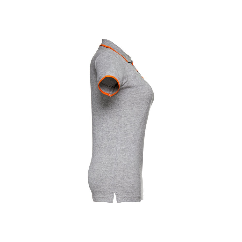 THC ROME WOMEN promotional polo shirt in heather light grey (detail view) with custom logo branding