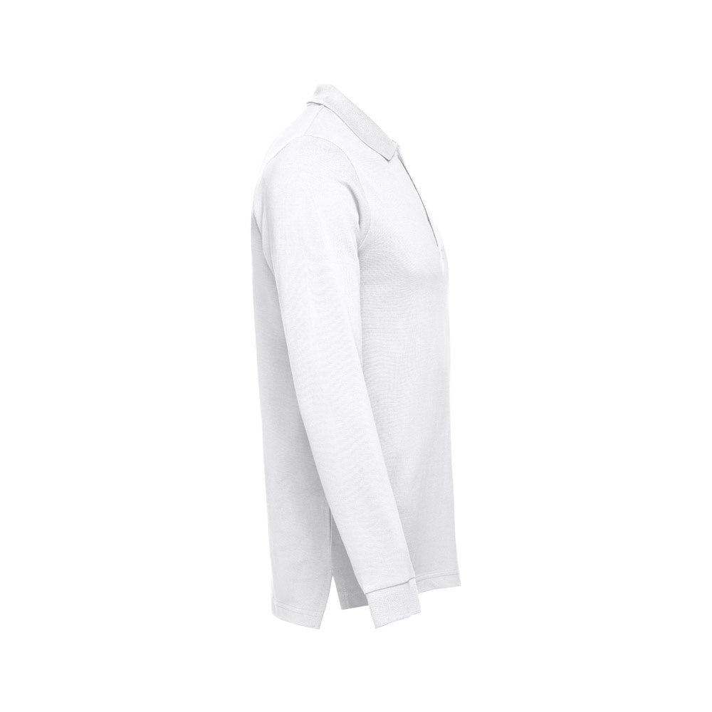 THC BERN WH 3XL promotional polo shirt in white (detail view) with custom logo branding