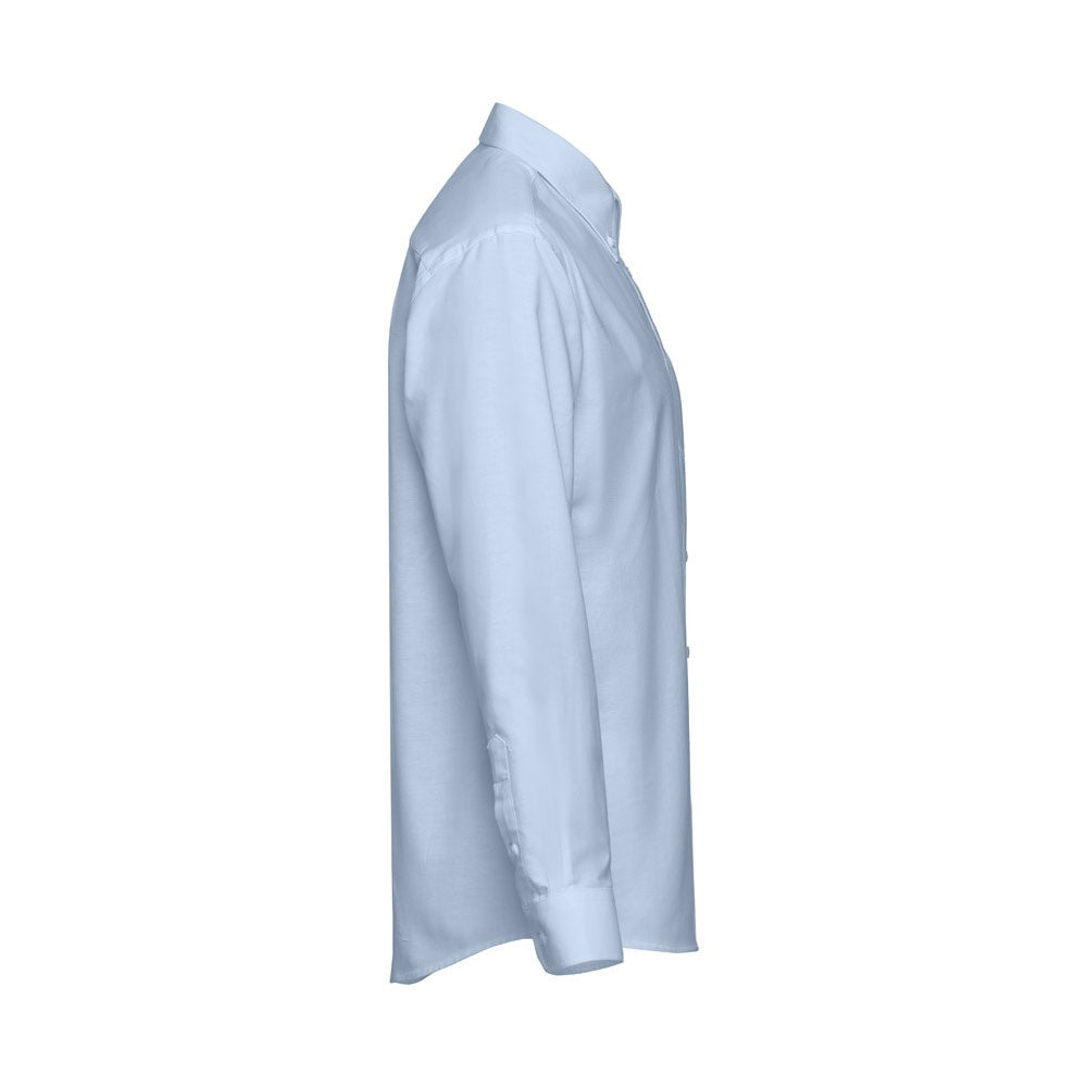 THC TOKYO promotional corporate shirt in light blue (detail view) with custom logo branding