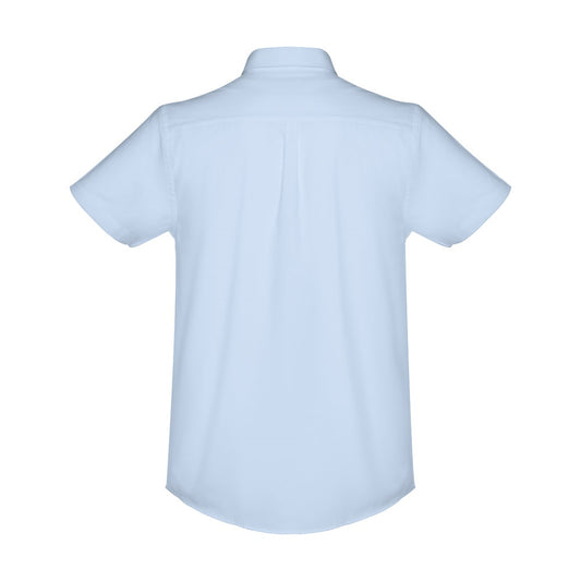 THC LONDON promotional corporate shirt in light blue (detail view) with custom logo branding