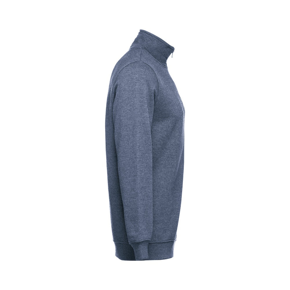 THC BUDAPEST promotional sweatshirt in heather blue (detail view) with custom logo branding