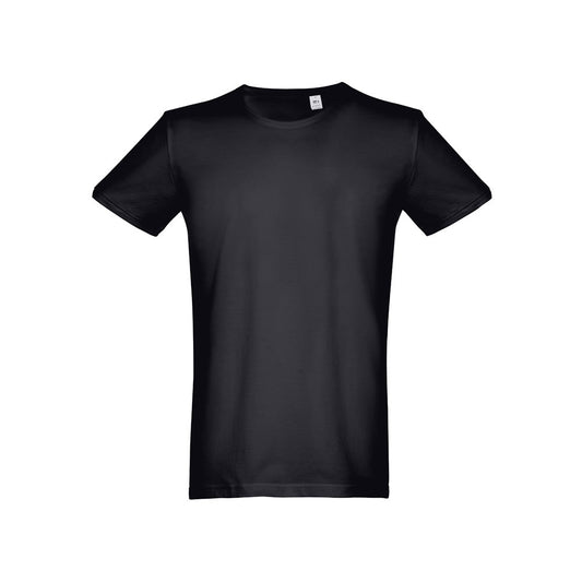 THC SAN MARINO promotional t-shirt in black (detail view) with custom logo branding
