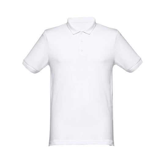 THC MONACO WH promotional polo shirt in white (detail view) with custom logo branding