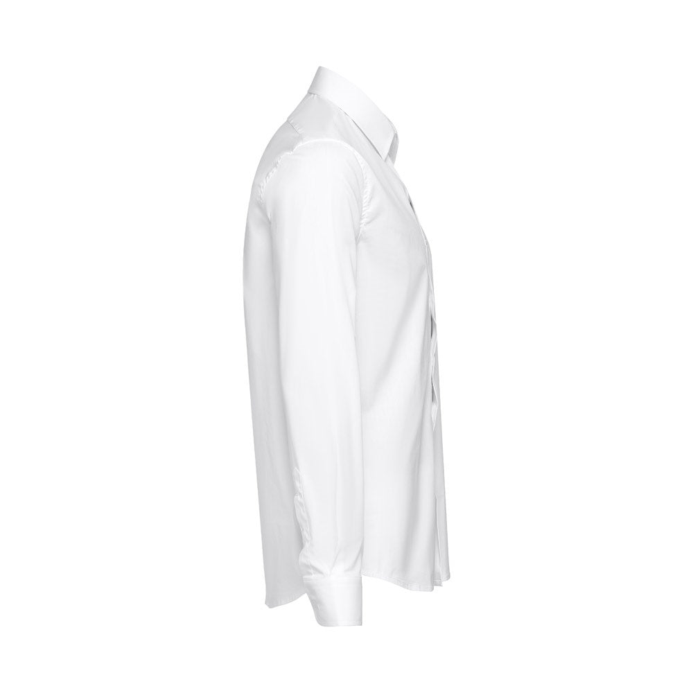 THC PARIS WH promotional corporate shirt in white (detail view) with custom logo branding