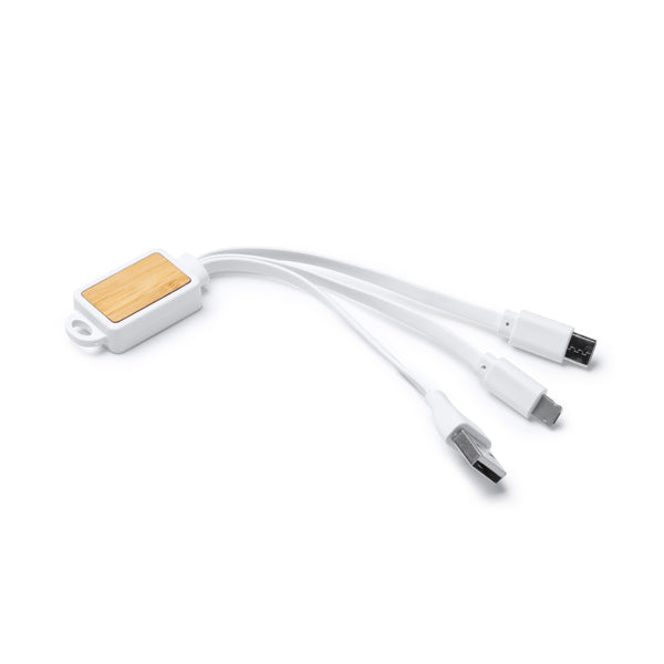 Stamina ASTRO Plastic and bamboo charging cable in bamboo - promotional merchandise printed with your company logo