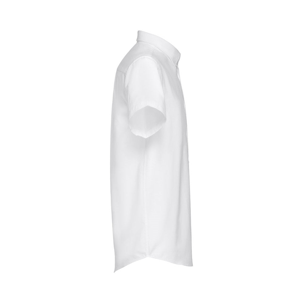 THC LONDON WH promotional corporate shirt in white (detail view) with custom logo branding