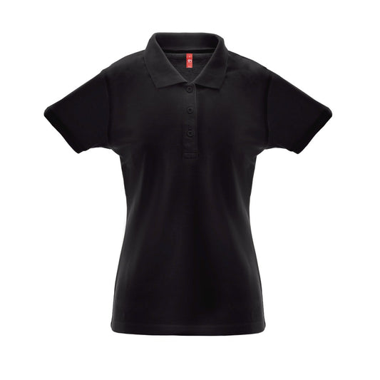 THC BERLIN WOMEN promotional polo shirt in black with custom logo branding