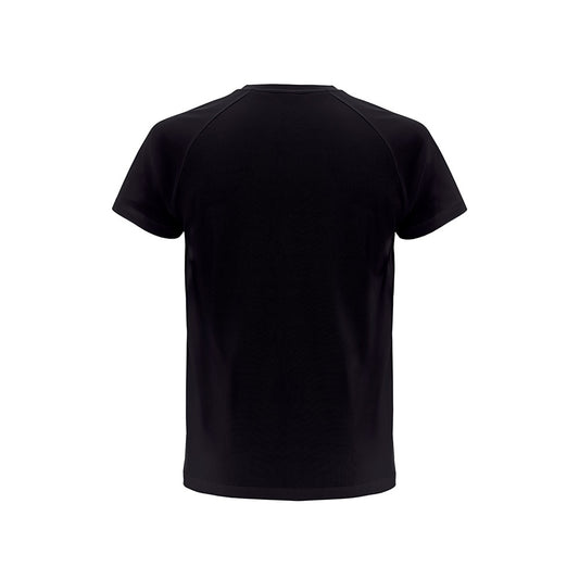 THC MOVE promotional t-shirt in black (detail view) with custom logo branding