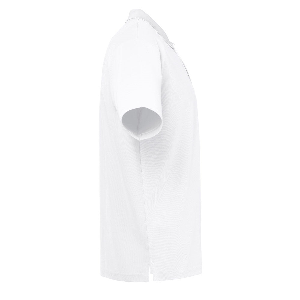 THC DYNAMIC WH promotional polo shirt in white (detail view) with custom logo branding