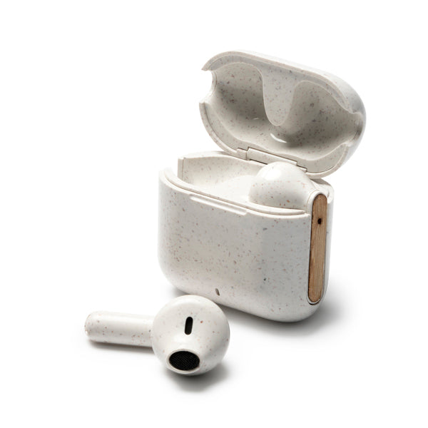 Stamina KUASI Wheat fibre and bamboo earbuds in beige - promotional merchandise printed with your company logo