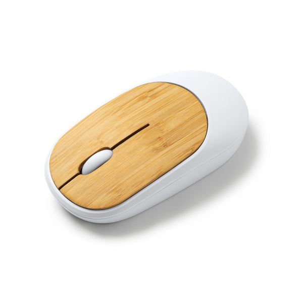 Stamina REMY Bamboo and recycled ABS wireless mouse in white - promotional merchandise printed with your company logo