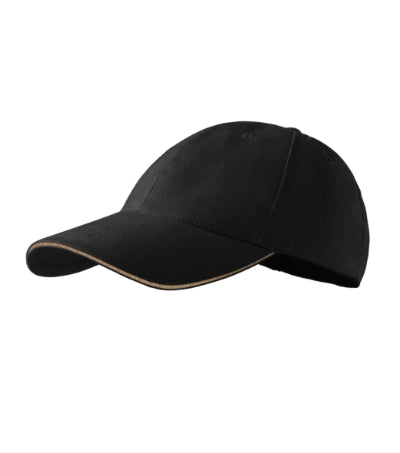 MALFINI SANDWICH 6P Unisex cap in black - promotional clothing printed with your company logo