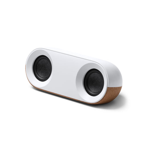 Stamina MAMBO Recycled ABS and cork Bluetooth speaker in white - promotional merchandise printed with your company logo