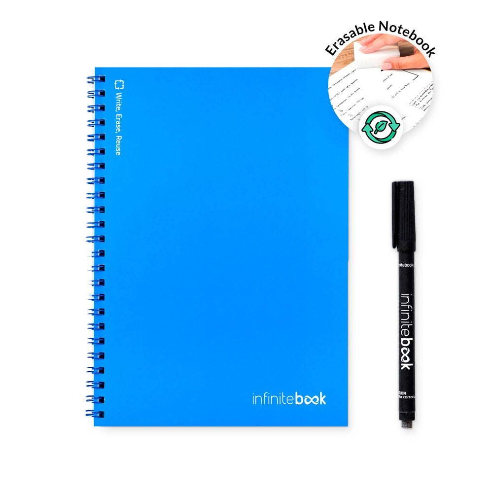 INFINITEBOOK PLAIN A5 promotional notebook in royal blue (detail view) with custom logo branding