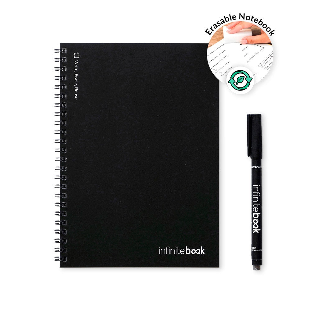 INFINITEBOOK LINED A5 promotional notebook in black (detail view) with custom logo branding
