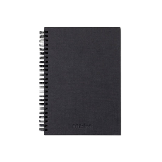 STARTER KIT INFINITEBOOK A5 PLANNER TEXTURE promotional notebook in black (detail view) with custom logo branding