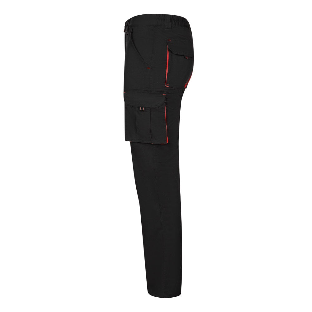 VL FIDES promotional workwear garment in black / red (detail view) with custom logo branding