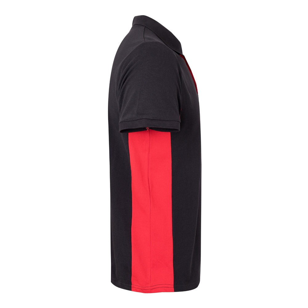 VL SUPAY promotional polo shirt in black / red (detail view) with custom logo branding