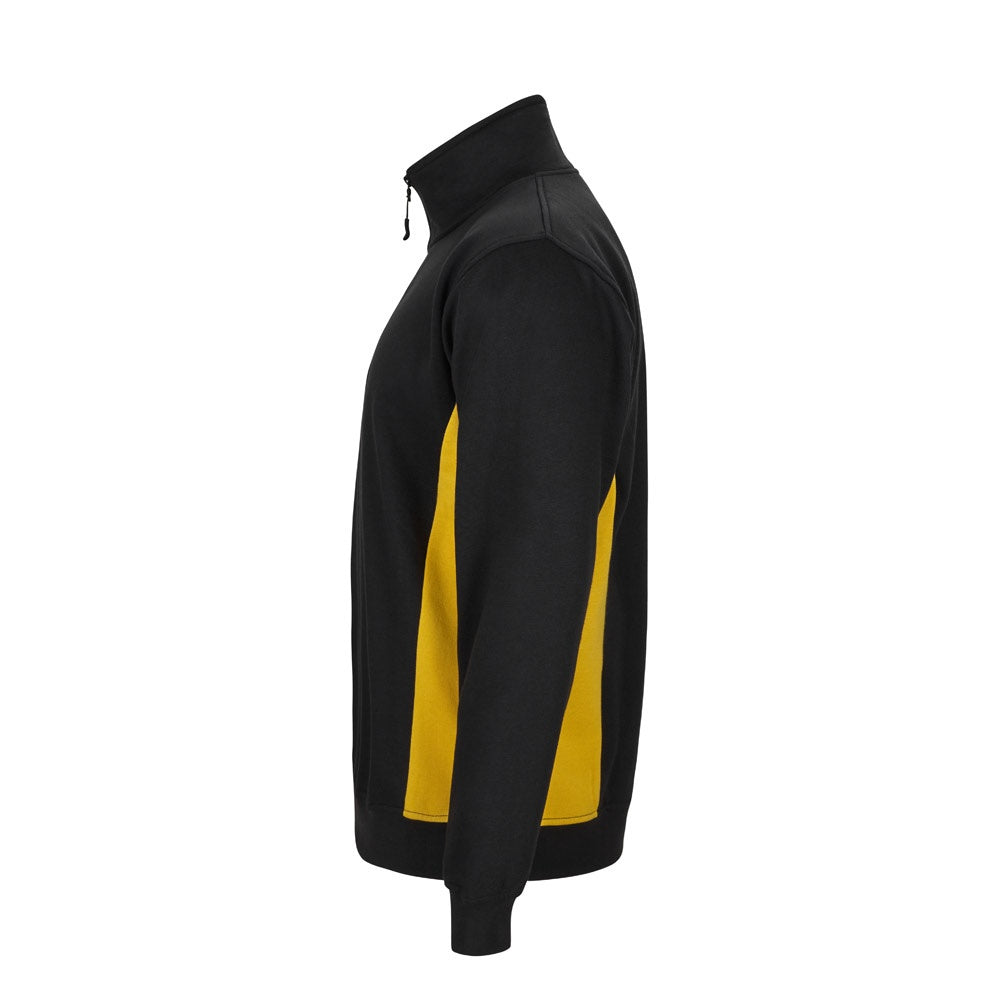 VL SVAROG promotional sweatshirt in black / yellow (detail view) with custom logo branding