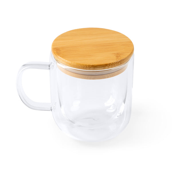 Stamina INDAL Glass and bamboo thermal cup 280 ml in transparent - promotional merchandise printed with your company logo
