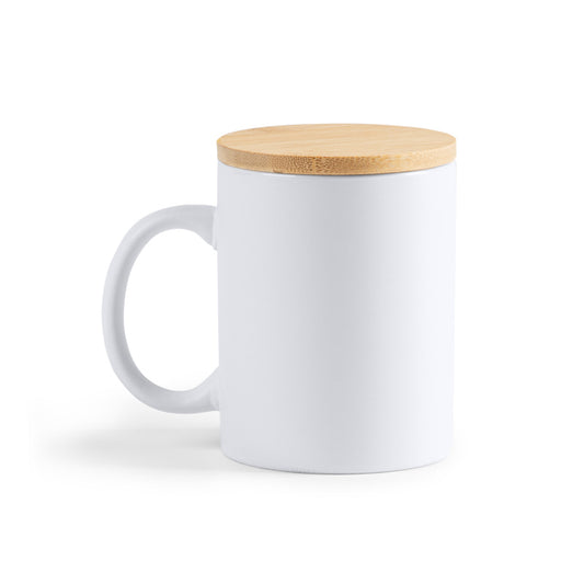 Stamina BERRY Ceramic and bamboo mug 370 ml in white - promotional merchandise printed with your company logo