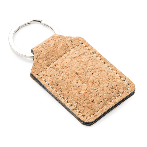 Stamina HIBIS Cork and metal keyring in rectangular - promotional merchandise printed with your company logo